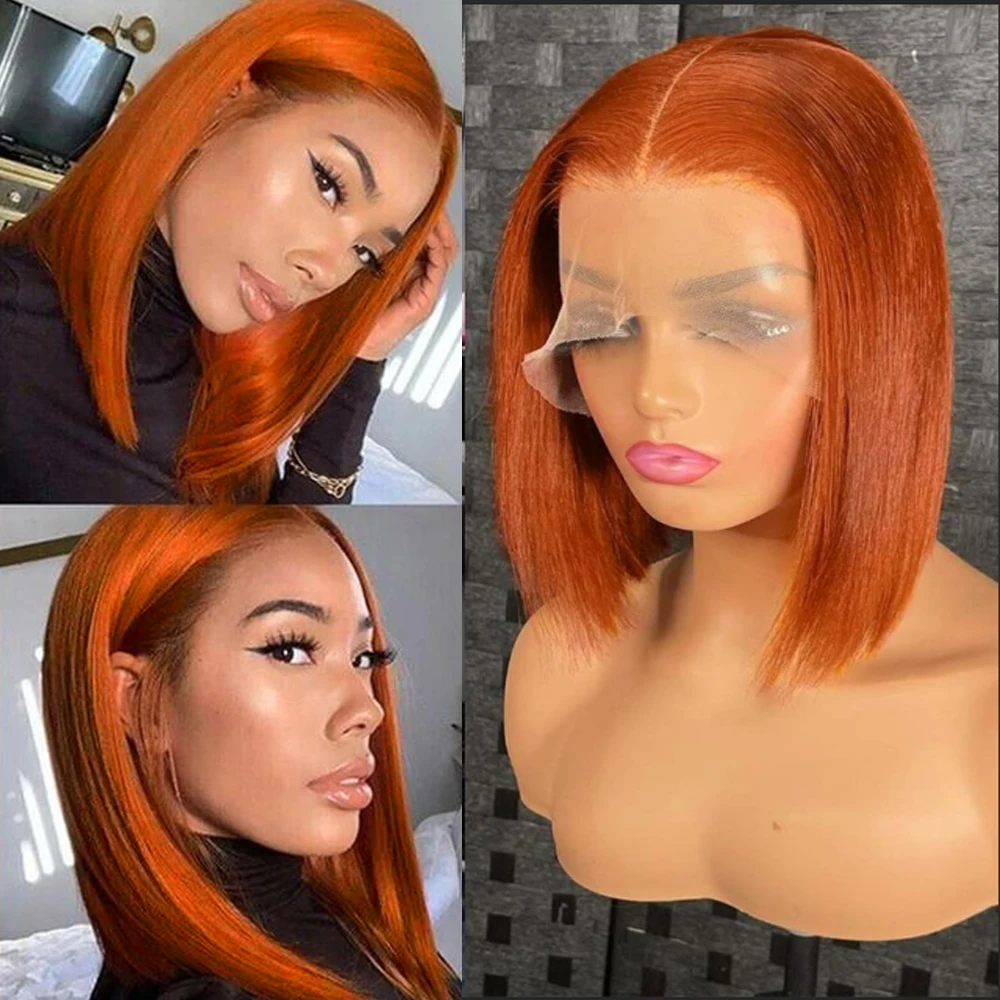 

Orange Bob Wigs Human Hair Short Straight Bob Cut Ginger Human Hair Wig