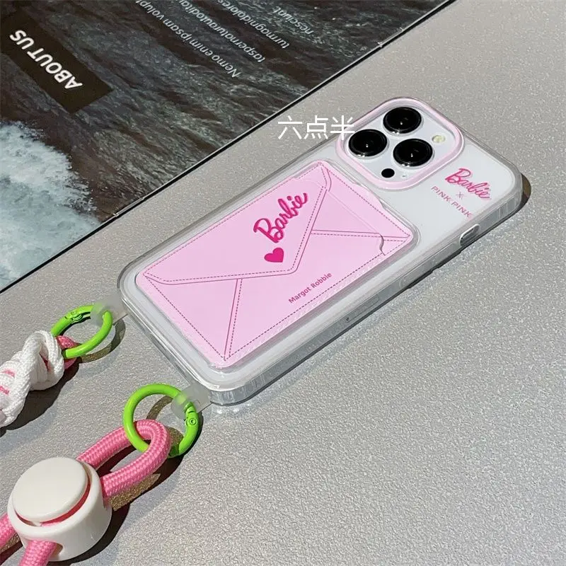 Girl Barbie Phone Case Card Holder Iphone 14 Decorate Iphone13Promax Lanyard 12 11 Anti-Fall Soft Accessories Pendant Gift