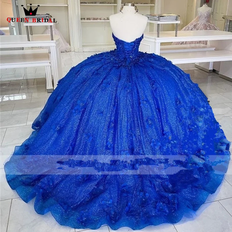 Królewskie niebieska suknia balowa Quinceanera sukienki wykwintne vestido de 15 anos quinceanera 2023 sznurowane słodkie 16 sukienki na zamówienie LJ21