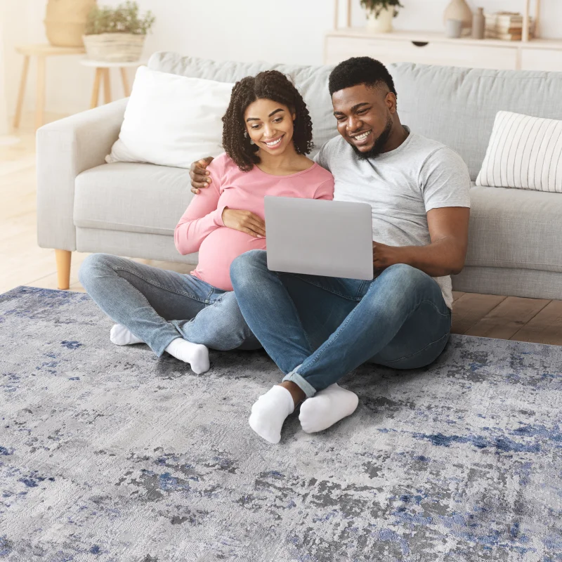 NAAR MARFI コレクション 5X7 シルバー / ブルー / 抽象エリアラグ