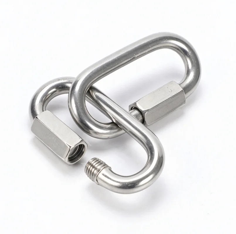 M3-M14 Oval Locking Carabiner Clip 304/316 Stainless Steel Tow Chain Quick Links Rope Connector for Trailer Threaded Quick Link