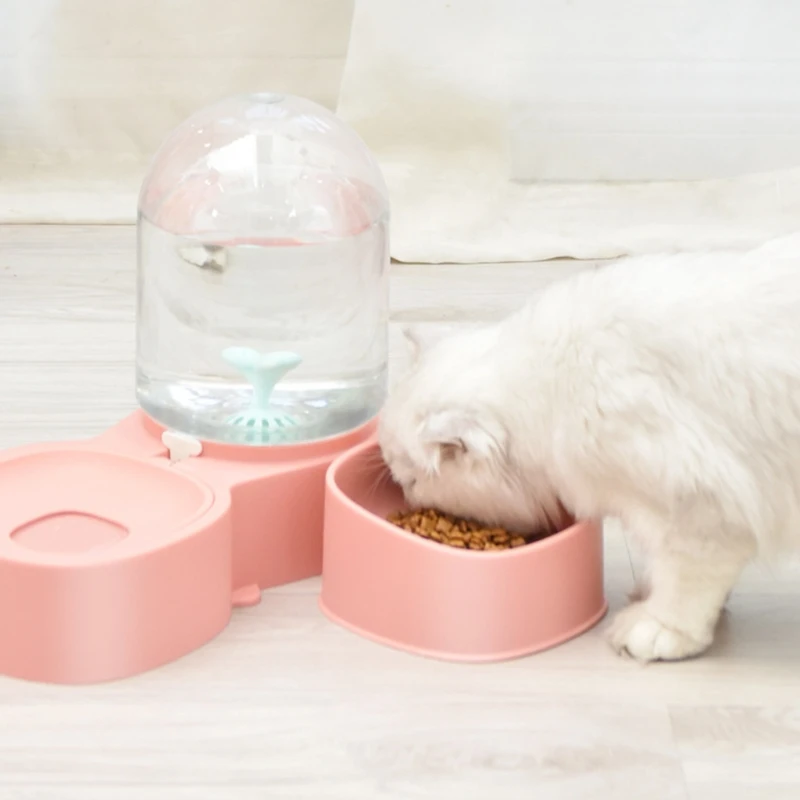 2 in 1 Pet Cats Waterer Feeder Dish Bowl Puppy Dogs Automatic Drinking Water Container Feeding Dispenser