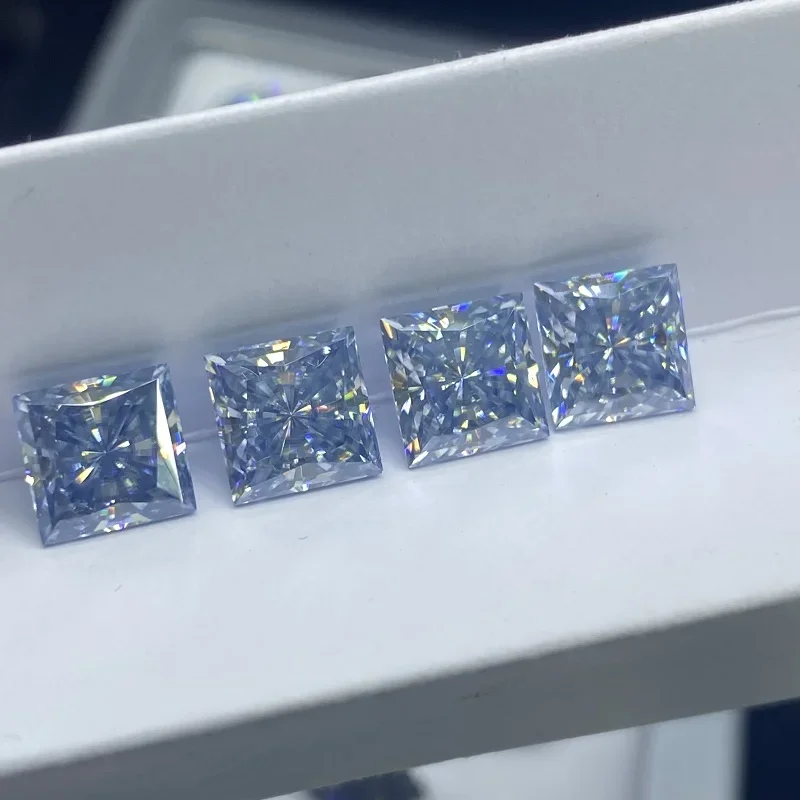 YanYao Jewelry 2024 New Blue Princess Cut Moissanite Suitable for DIY Jewelry Rings Earrings Necklace Design