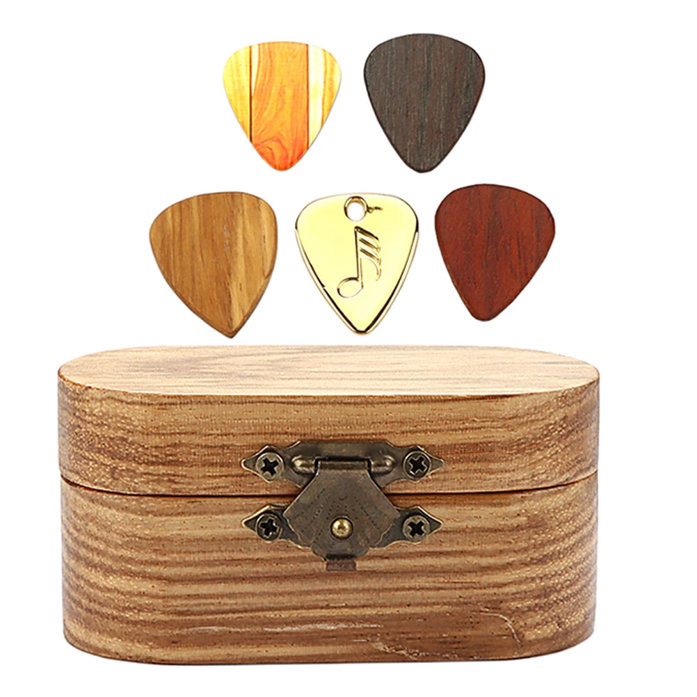 

1Set Wooden Guitar and Picks Walnut Wood Holder Storage Case for Acoustic Electric Guitar Accessories