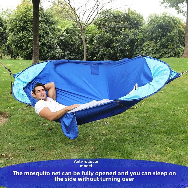 Anti-Roll Outdoor Camping Hammock with Mosquito Net - Portable Nylon Parachute Swing Bed for Garden Patio