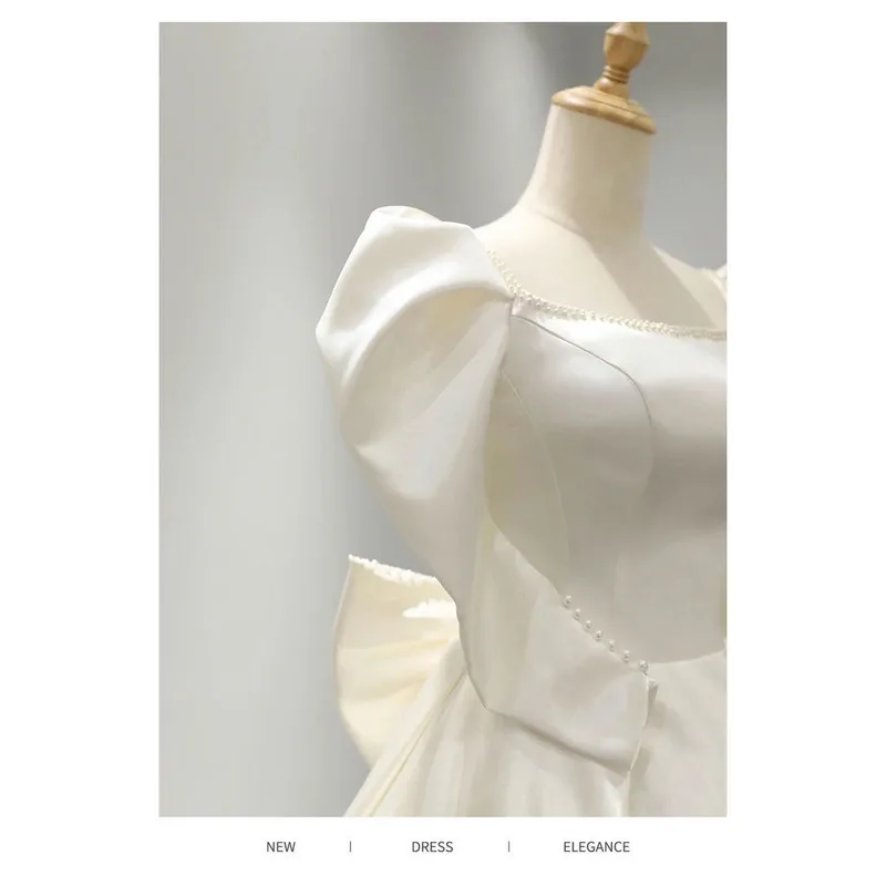 Robe de mariée en Satin, robe de bal principale, manches de mariée, artisanat lourd français, luxueux, Style Court, voile de sortie avec Long Train, nouvelle collection 2025