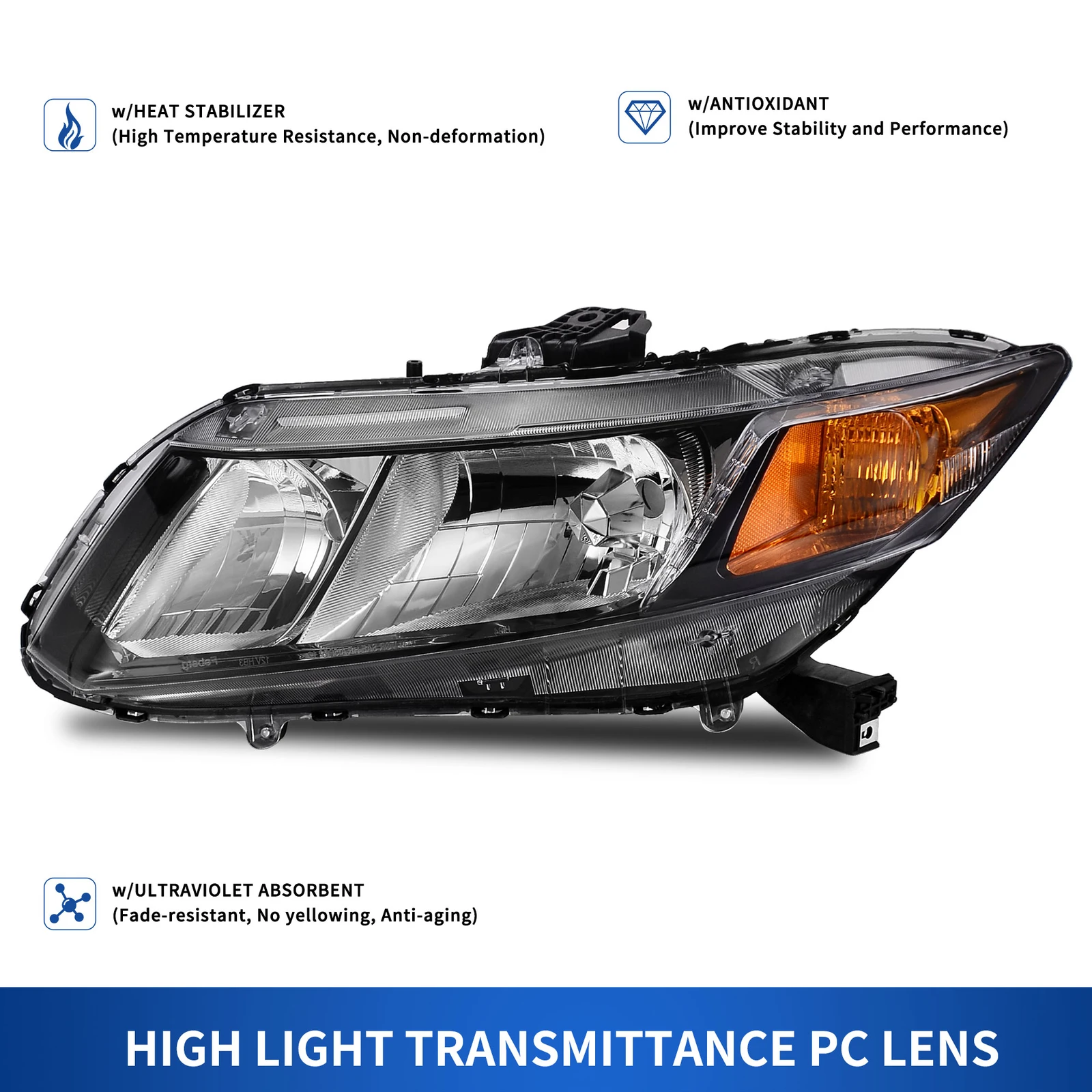 Black Headlights For 2012-2015 Honda Civic Sedan 4-Door 2012 2013 Coupe Headlamp view 7