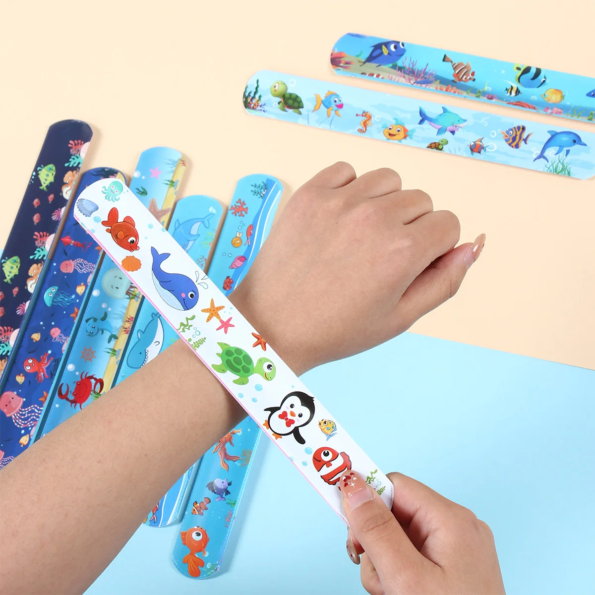 24 قطعة حيوانات المحيط صفعة أساور المحيط هدايا الحفلات للأطفال تحت البحر معصمه سوار حفلة عيد ميلاد تفضل استحمام الطفل