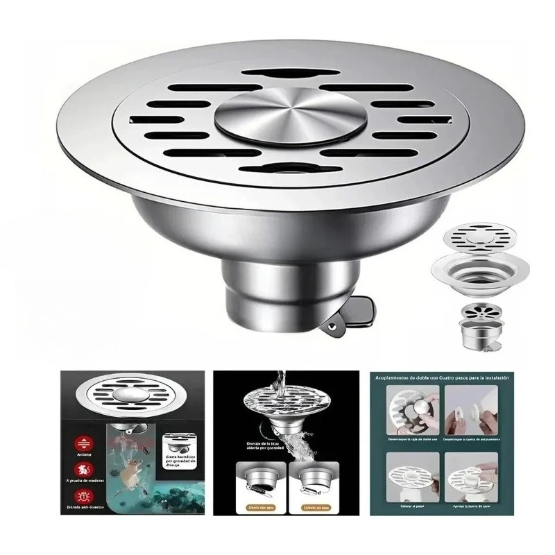 With Grid Grate Cover Shower Floor Drain Stainless Steel Backflow Preventer Sink Strainer Anti-odor Round Drain Filter
