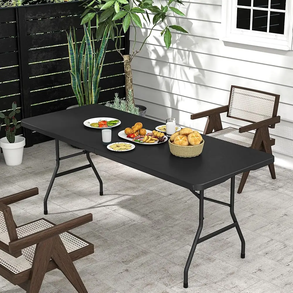 

6Ft Folding Table, Heavy Duty Folding Tables With Carrying Handle, Hdpe Fold Up Table For Outdoor Camping Picnic Parties,