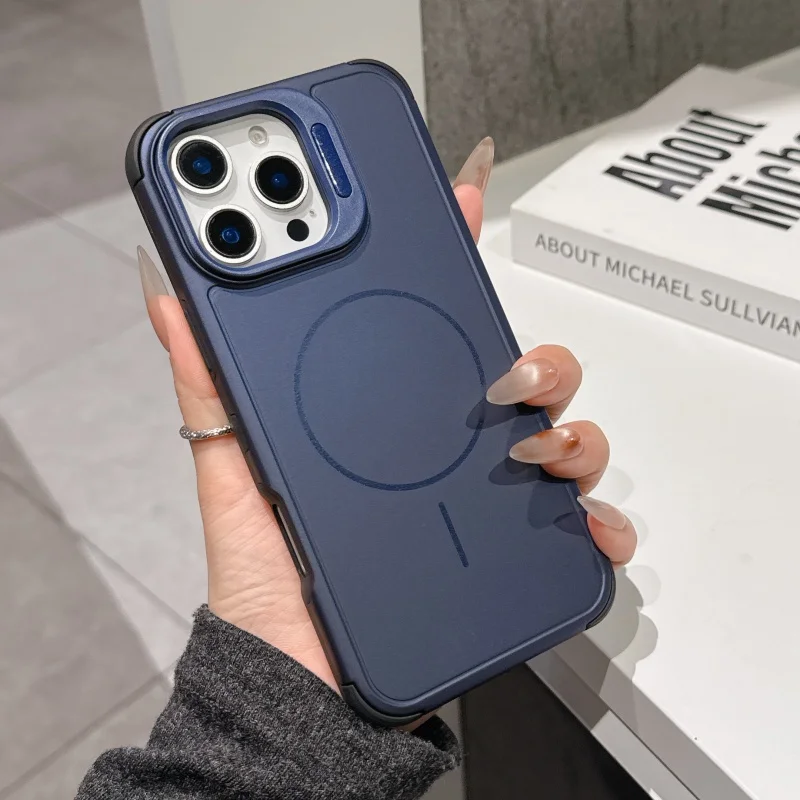 Luxus AG Matte Magnetische Stand Fall Für iPhone 17 Air 16 15 14 13 12 11 Pro Max Plus stoßfest Für Magsafe Drahtlose Lade Capa