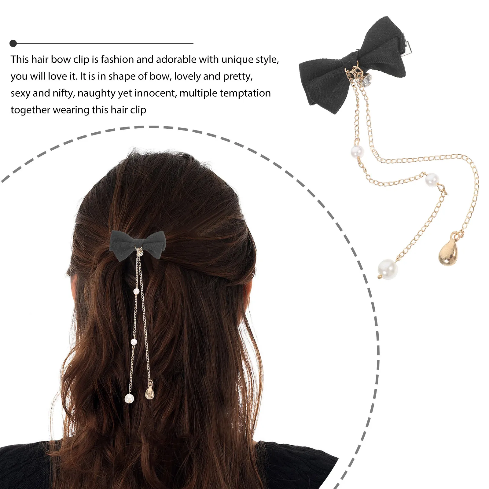 2pcs Hair Bow Clips with Tassel Dangle Chain – Bowknot Barrettes for Daily & Special Occasion Use
