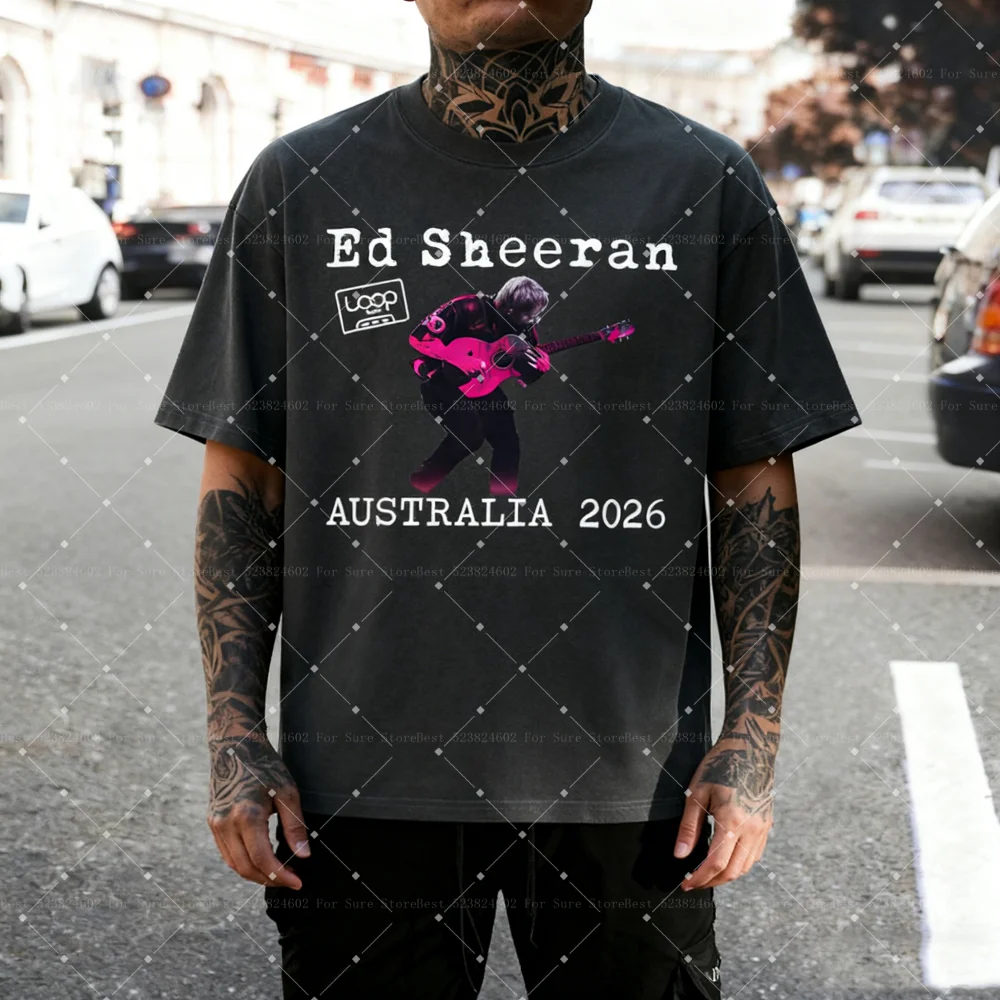 إد شيران حلقة جولة أستراليا 2026 جولة ميرش تي شيرت المشجعين هدايا رجالي نساء موضة الهيب هوب تي شيرت قطن حجم كبير تي شيرت #1
