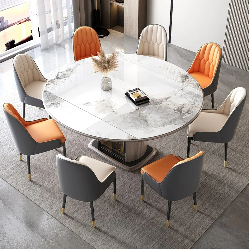 Light luxury rock slab dining table can be turned round