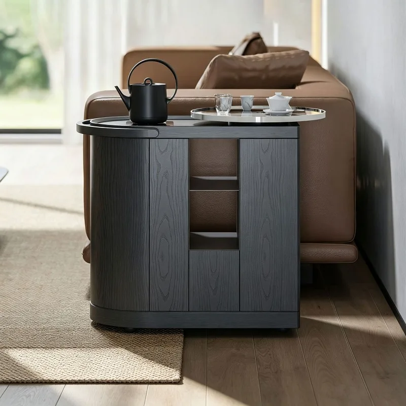 Modern mobile solid wood tea cabinet kettle integrated small apartment living room tea table sofa side water cabinet