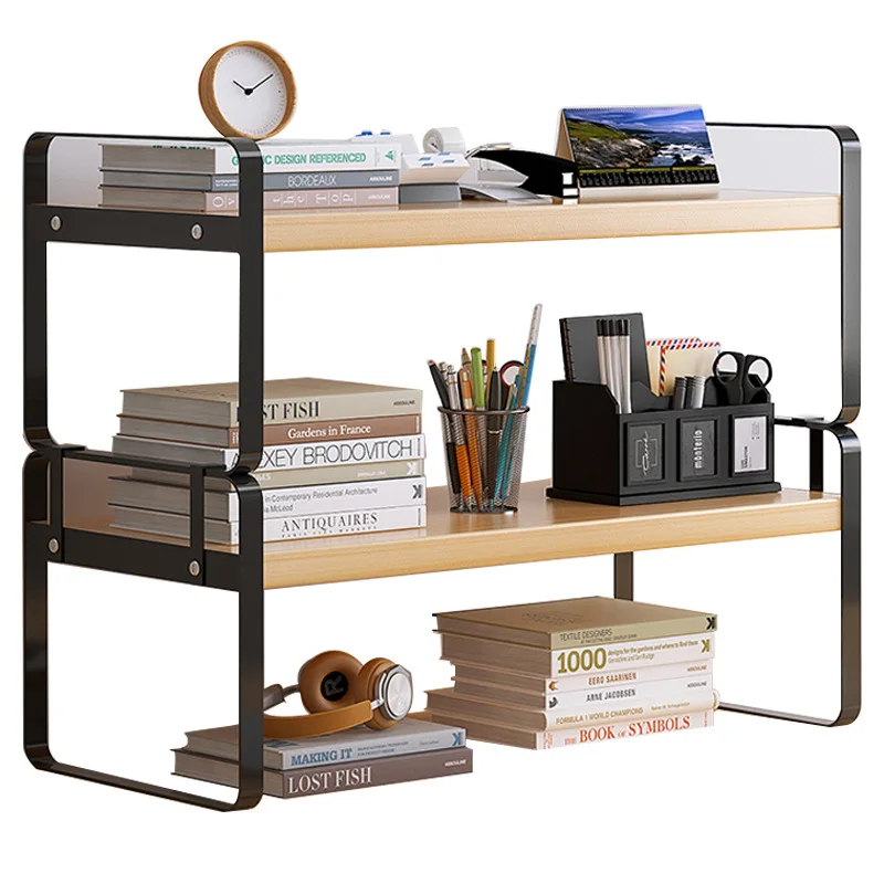 

Desktop bookshelf small simple bedroom living room wrought iron shelf office shelf desk storage shelf