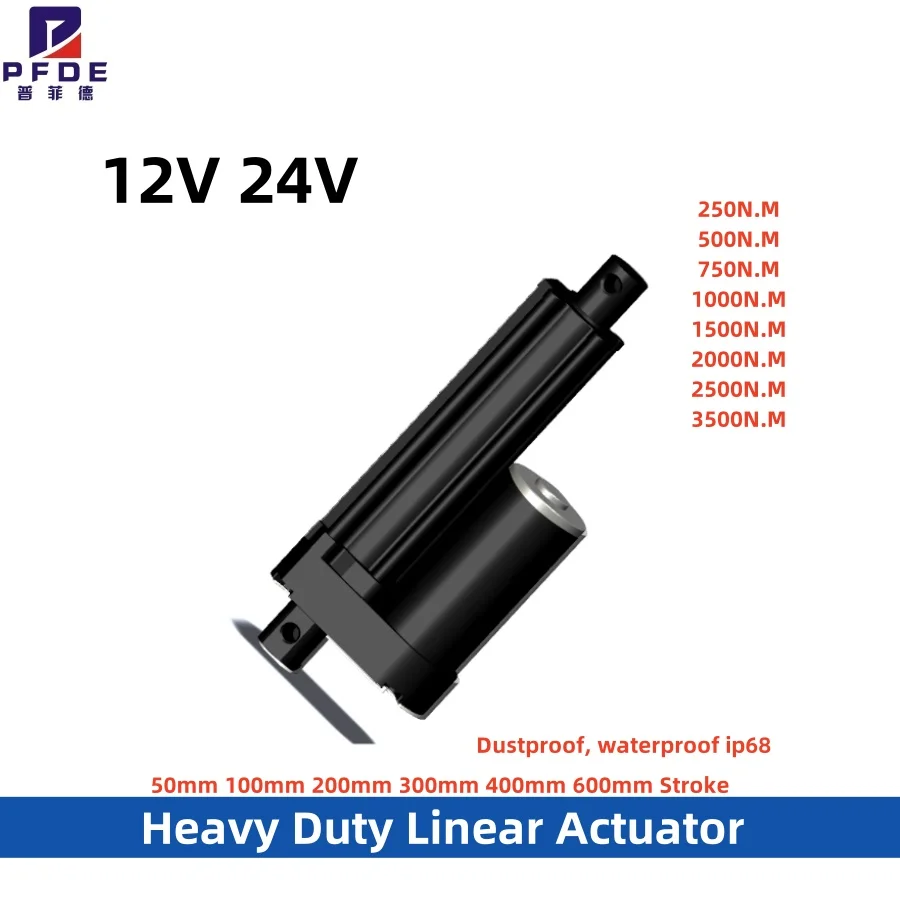 Heavy Duty Linear Actuator with IP67 Waterproof 12V 24V 50mm- 600mm Stroke Linear Drive Electric Motor Linear Motor 3500N
