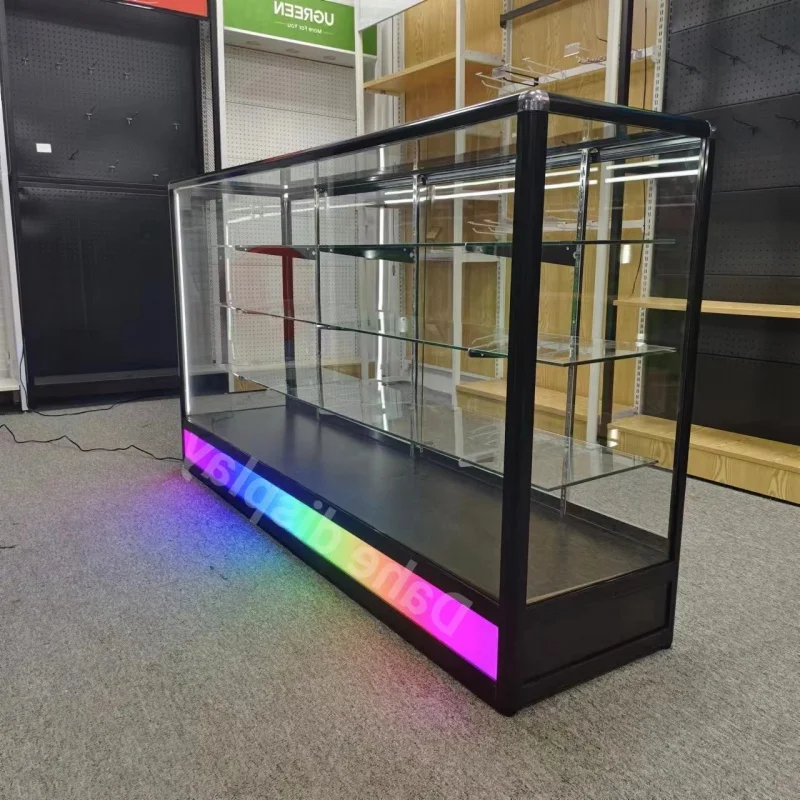 

custom.6FT Full jewellery display With Led Lighting Glass Display Counter Stand for Smoke shop counter