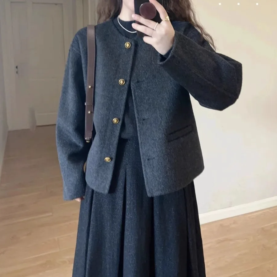 Fragrant Black Woolen Coat Women's Autumn and Winter Wool Double-sided Woolen Short Woolen Jackets