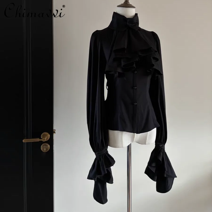 Gothic Darkสีแดงแขนค้างคาวRetroเสื้อฤดูใบไม้ผลิและฤดูร้อนใหม่LolitaทุกวันแขนยาวSlim-Fitภายในอารมณ์เสื้อเสื้อ