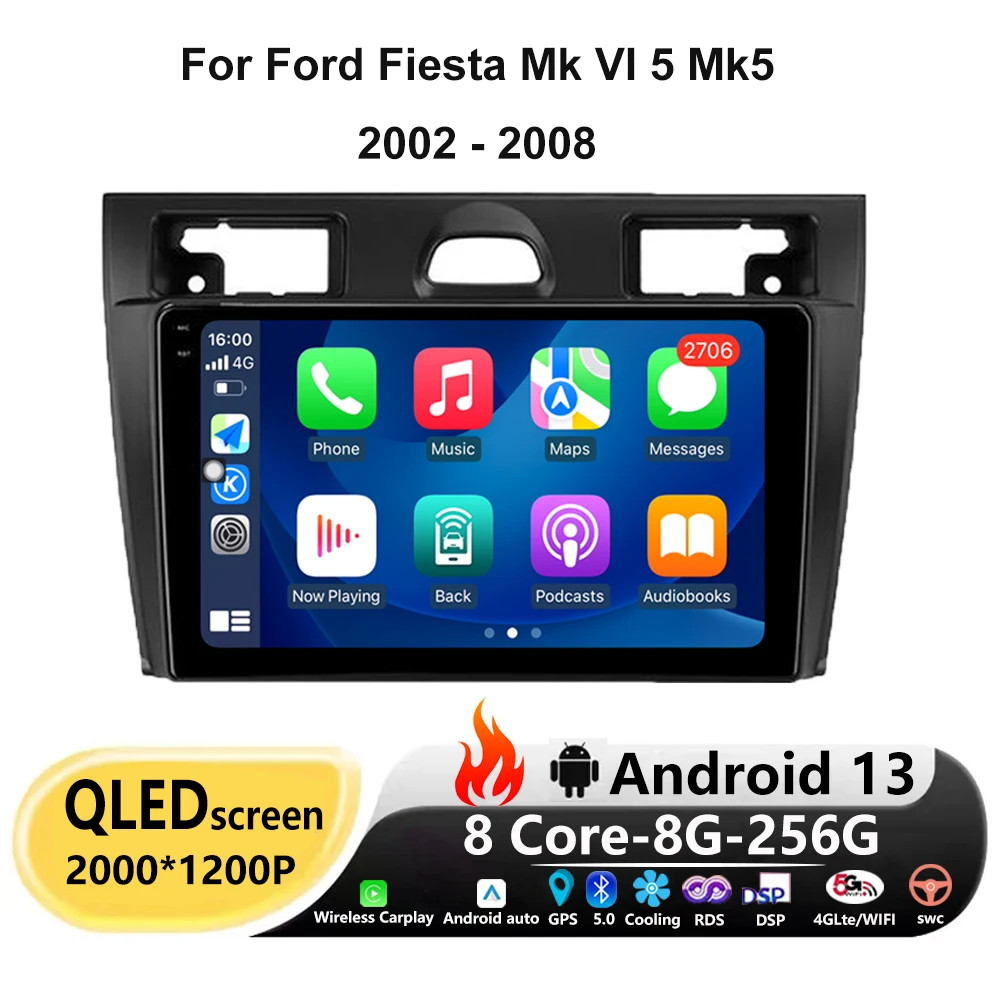 

Автомагнитола для Ford Fiesta Mk VI 5 Mk5 2002 - 2008 9 дюймов Android 13 DSP мультимедийный видеоплеер навигация GPS Android Carplay авто