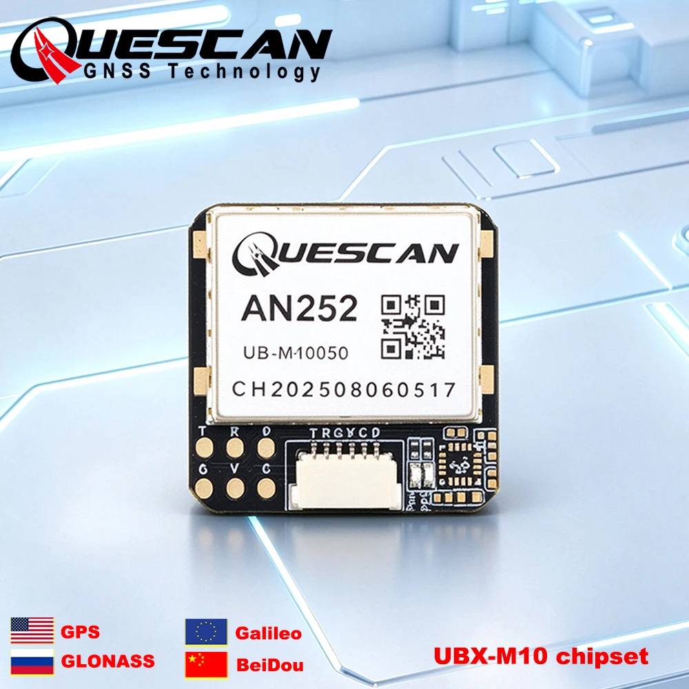 QUESCAN AN252 10Hz GPS GNSS Module UBX M10 GPS Galileo GLONASS BeiDou QZSS Antenna Receiver for ESP32 STM32 Arduino GPS NMEA