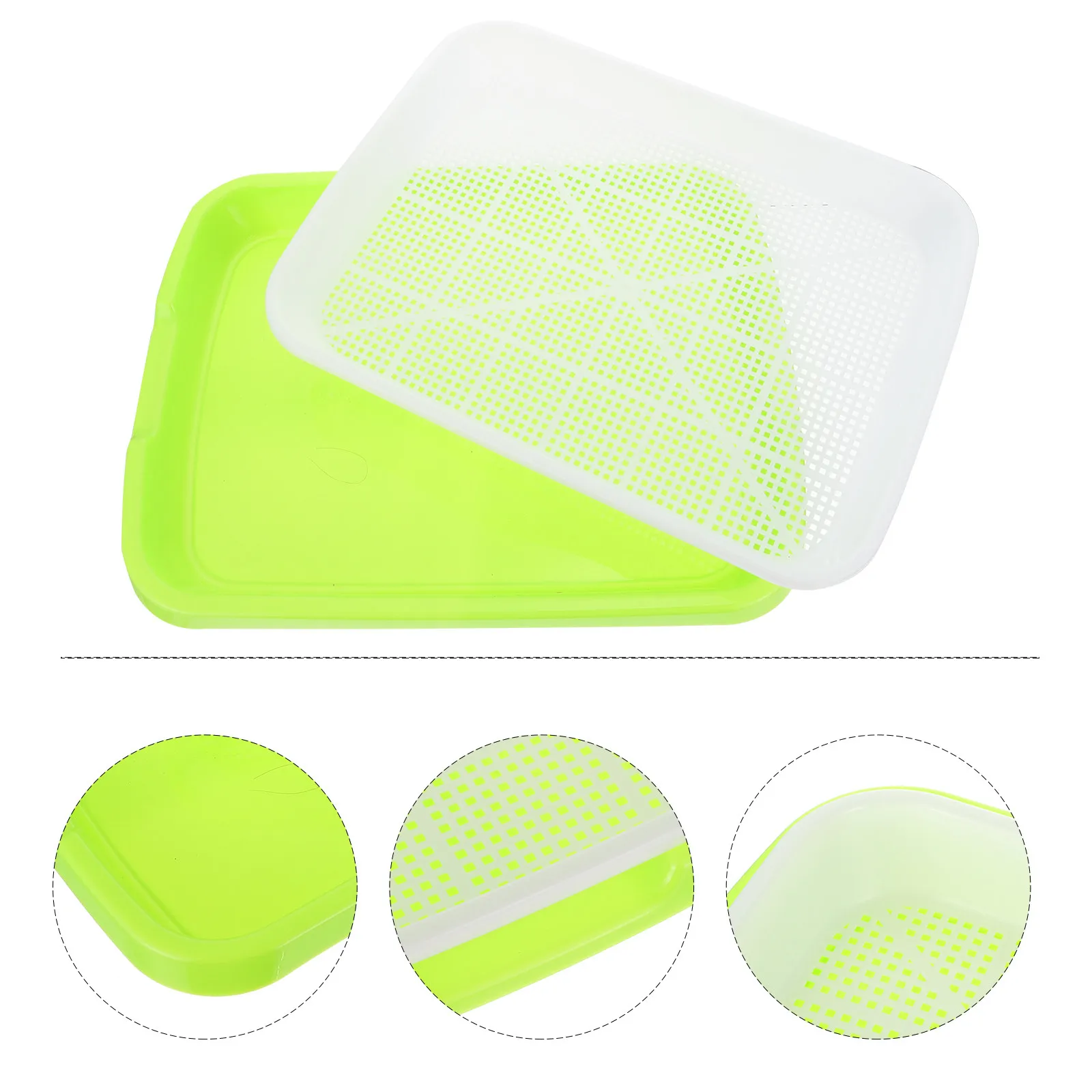 2Sets Multi-Function Seedlings Tray Plastic Sprouting Box for Wheatgrass Cat Grass Sprout Vegetable Easy Drainage Humid