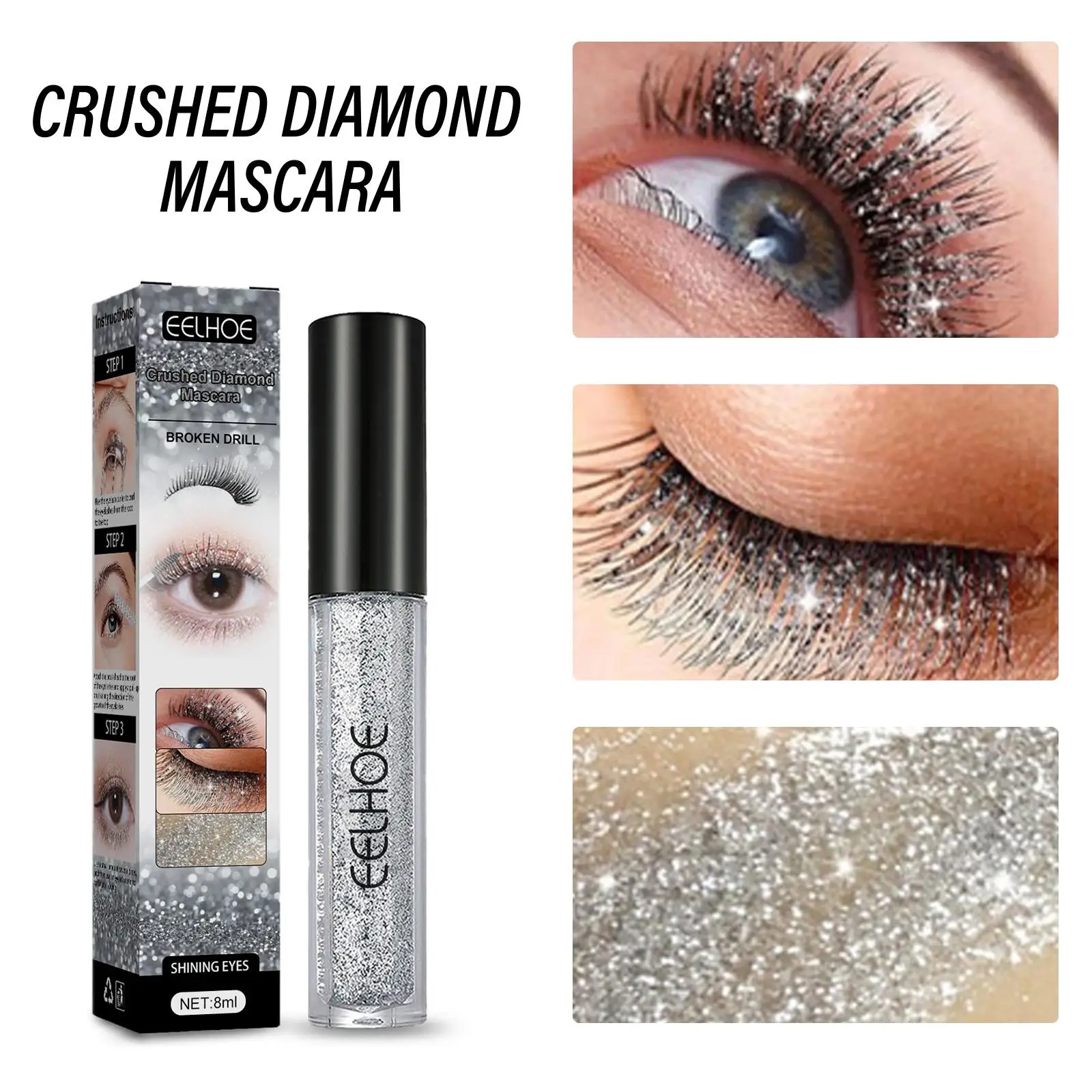 5xSparkling Diamond Glitter Mascara Easy to Remove Waterproof for Parties