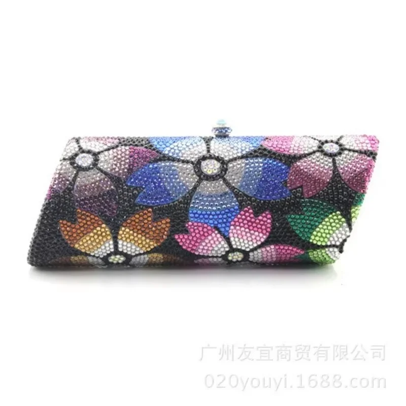 Full Diamond Crystal Dinner Bag Colored Flowers Hand-drilled Evening Clutch Bag Ladies Hand Bags Ladies Cosmetic Pouch Organizer