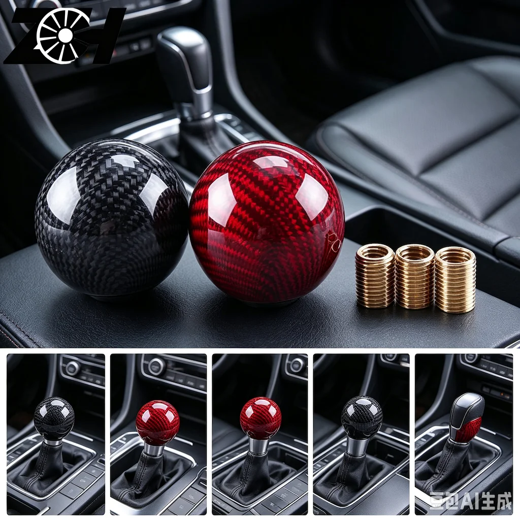 Universal Car Carbon Fiber Ball Stripe Gear Shift Knob AT MT Shifter Lever Automobile Accessories Fit For Honda Toyota Nissan