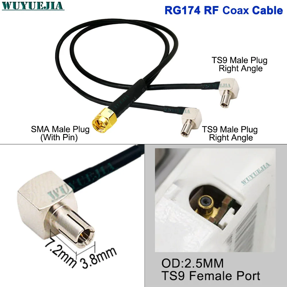 

Y-Type SMA Male to 2 x TS9 Male Right Angle 50 ohm Combined Pigtail Coaxial Cable RG-174 For Amplifier Router Connection 10CM-2M