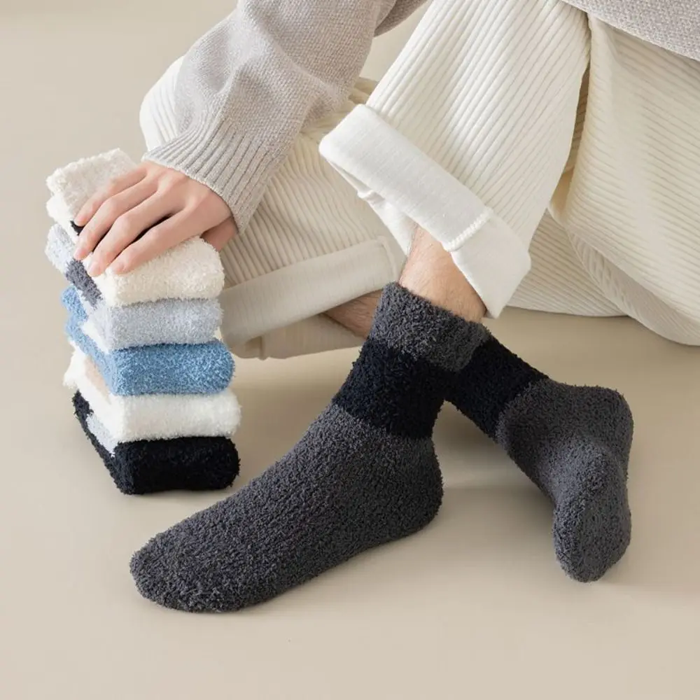 Calcetines para dormir Calcetines de terciopelo coralino de invierno Calcetines de algodón cálidos multicolores Calcetines suaves y esponjosos para el suelo Hombres