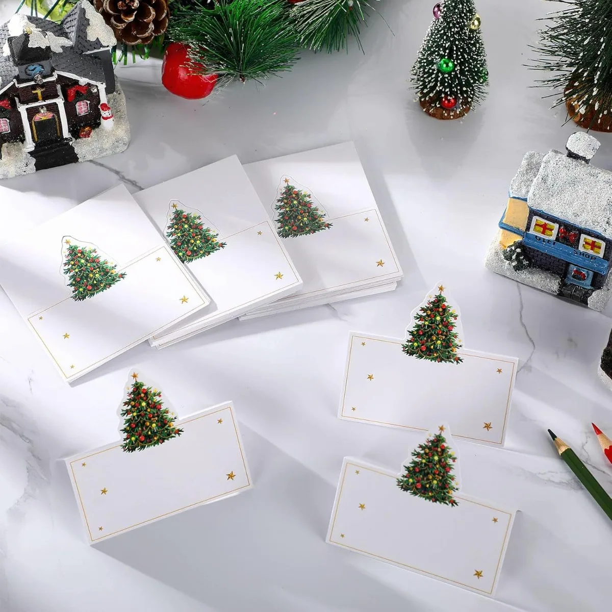 20/50/100 قطعة شجرة عيد الميلاد نمط اسم مكان بطاقة عيد ميلاد حفلة عيد الميلاد تسجيل في زميل العشاء الجلوس رقم الجدول بطاقة #4