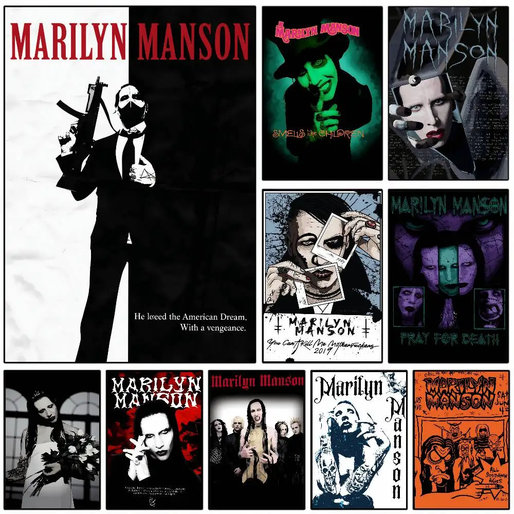 M-Marilyn M-Manson Singer Poster Removable Wall Sticker Self Adhesive Art Mural Home Office Living Room Dining Room Wall Decor