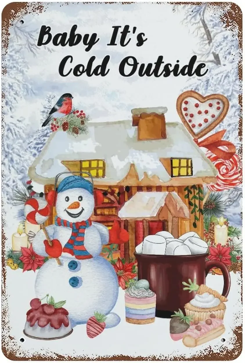 Merry Christmas Metal Signs Vintage Baby It's Cold Outside Wall Sign Decorations Retro Hot Cocoa Metal Plaque Gift for