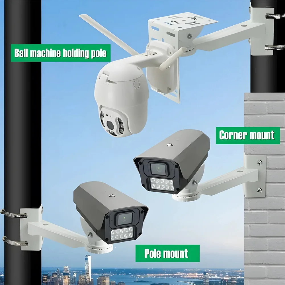 Adjustable Angle Steel Camera Bracket White Pole Mount For Outdoor Security Cameras Easy Installation No Drilling Required Acces