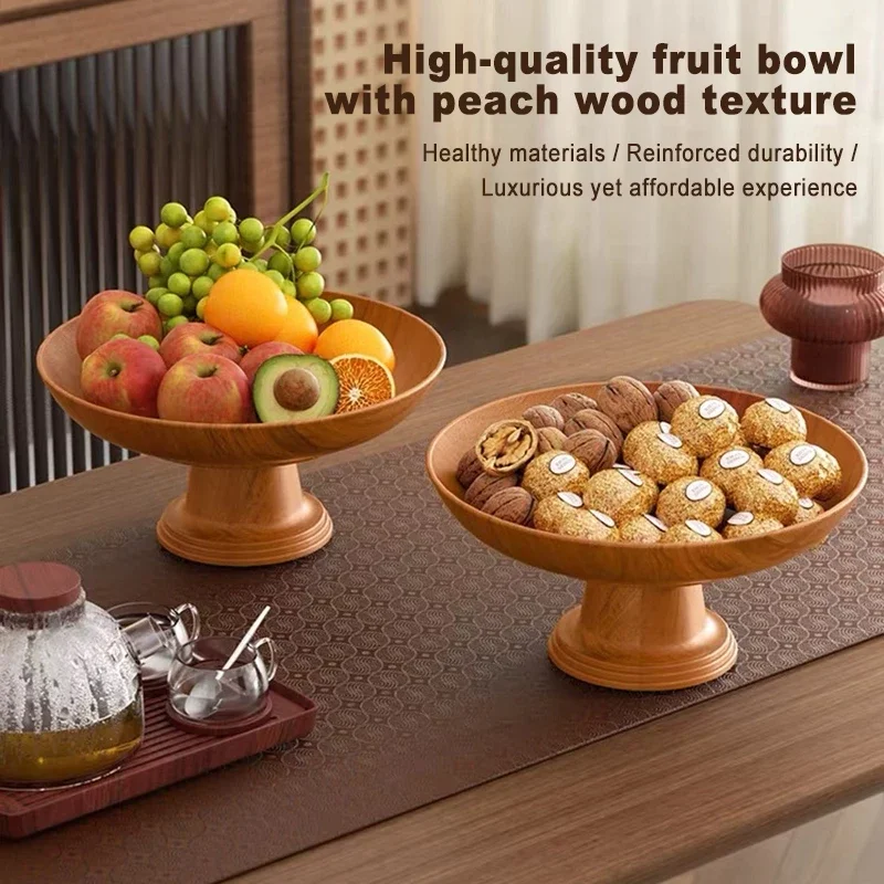 

Fashion Nordic Wood Grain Fruit Plate High-Foot Detachable Candy Snack Tray Plastic Dried Fruit Plate Household Desktop Storage