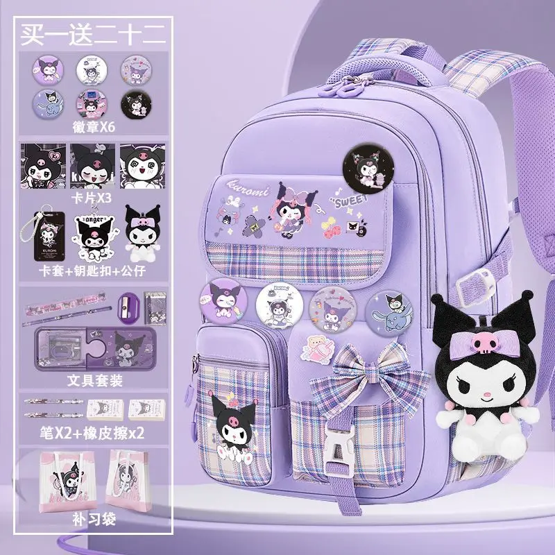 2024 New Sanrio Kuromi Backpacks for Children Cinnamoroll Large Capacity Girls Cute Lightweight Spine-Protective Backpack