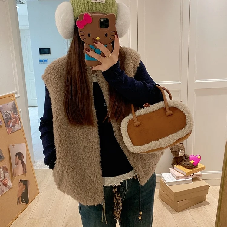 أنيقة المرأة سستة الوقوف طوق فرو الضأن Jaet وهمية الجلد المدبوغ ملابس خارجية تنوعا Faionable تخفيف Sle معطف الشتاء #3