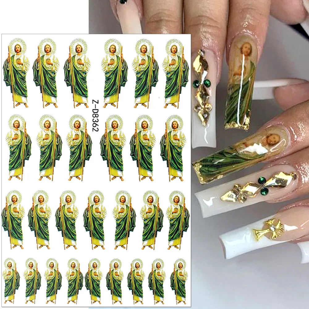 1Pcs Bronzing Virgin Mary Nail Stickers 3D San Judas Tadeo Nail Art Stickers Jesus Nail Decals San Judas Sticker Nail Supplies