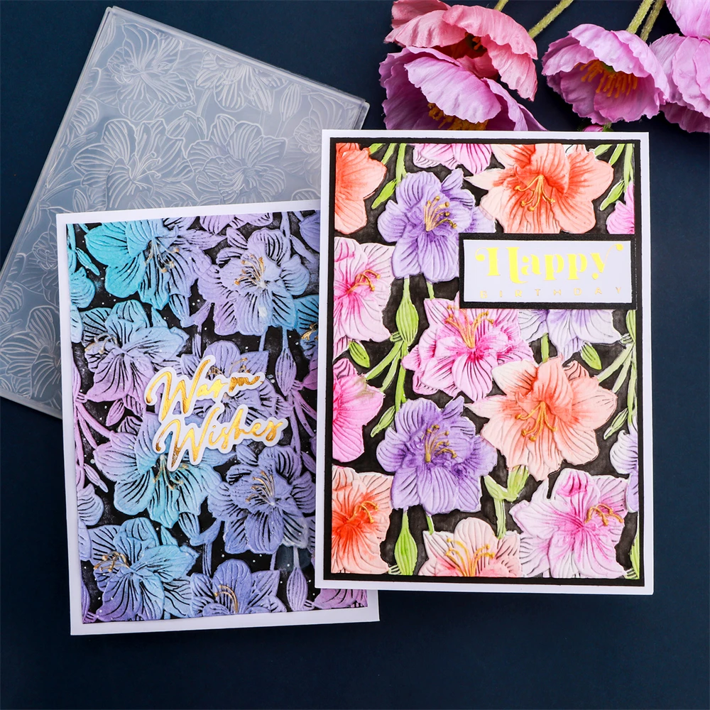 3D Stereo All Over Amaryllis Embossing Folder Clear Plastic Full Bloom Floral Emboss Plate Wedding Birthday Card Making