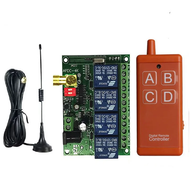 433MHz DC 12V 24V 4CH RF รีโมทคอนโทรลไร้สายรีเลย์ตัวรับสัญญาณรีเลย์ USB ชาร์จสําหรับโรงรถ \ ประตู \ LED \ หลอดไฟ
