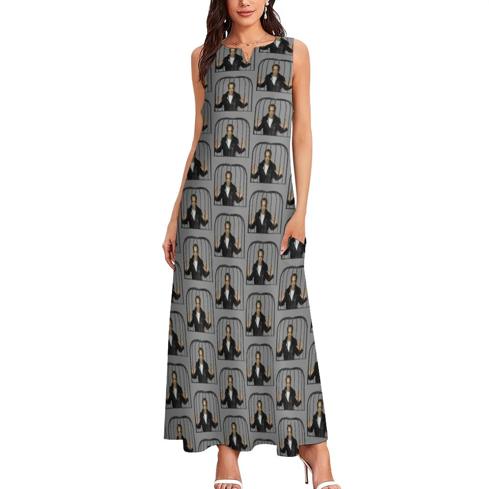 Nicolas In A Cage Dress Summer Funny Nicholas Print Aesthetic Casual Long Dresses Woman Graphic Cute Maxi Dress Big Size 4XL 5XL