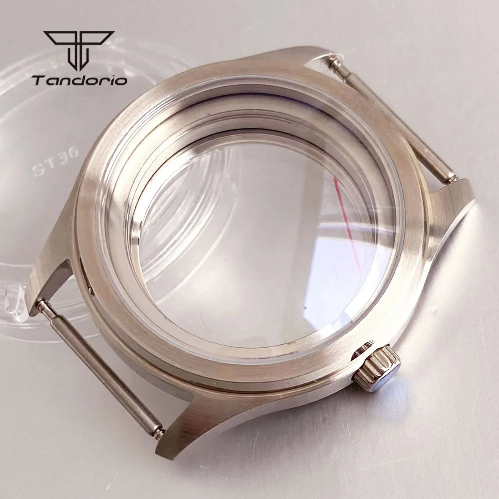 Fit for ST1701 Movement Wristwatch Accessory Stainless Steel 38mm Brushed Watch Case+Dial Hands Set Transparent Exhibition Back