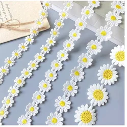 Daisy Embroidery Lace Acessórios de vestuário, amarelo Sun Flower, Home Textile Fabric, DIY Earrin, solúvel em água, 3 jardas, 5 jardas