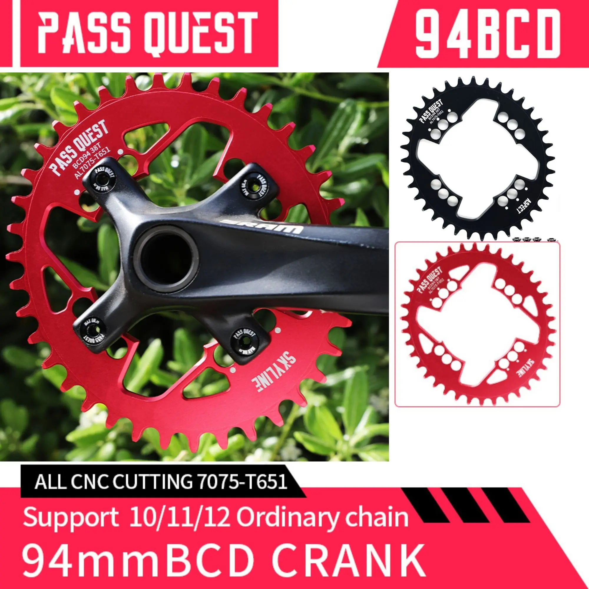 PASS QUEST 94BCD Chainring MTB Narrow Wide 32T/34T/36T/38T Mountain Bike Bicycle Chainwheel forSram NX X1 orGX1400 Crankset Disc