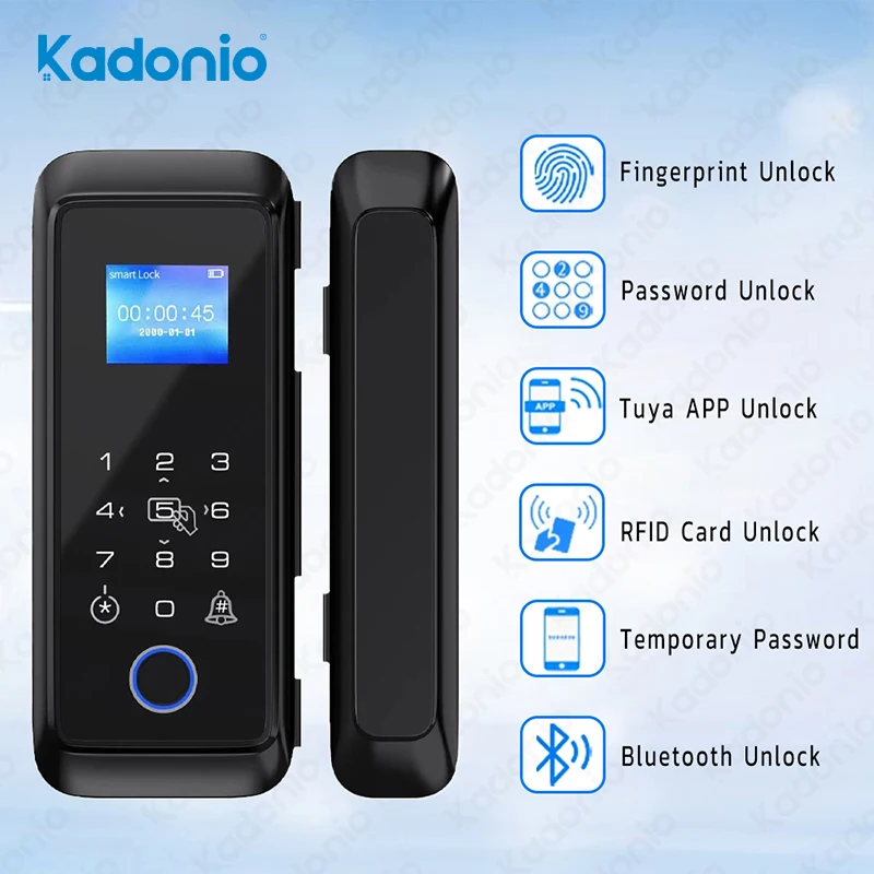 Kadonio Keyless Combination Electronic Intelligent Finger Print Code Glass Doors Lock Set With Remote Control