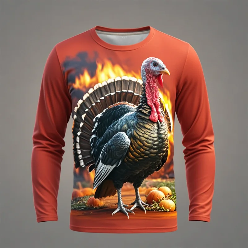 الرجال عيد الشكر يوم 3D تركيا طباعة قميص ، ملابس طويلة الأكمام ، أزياء الشارع ، عطلة الطرف المحملات المتضخم ، الشارع #5