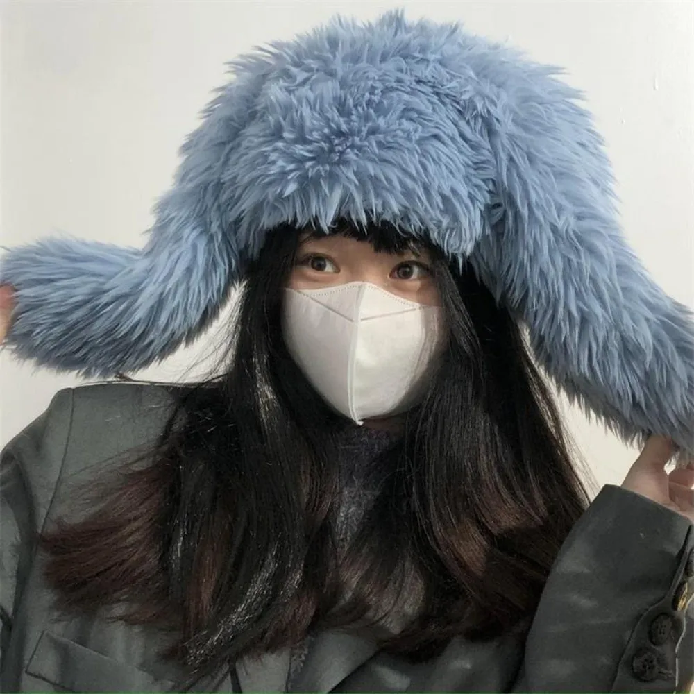 جميل بلون آذان أرنب بيني Coldproof آذان طويلة أفخم البلوز قبعة سميكة Y2K سدادات حماية الأذن قبعة كل مباراة #2