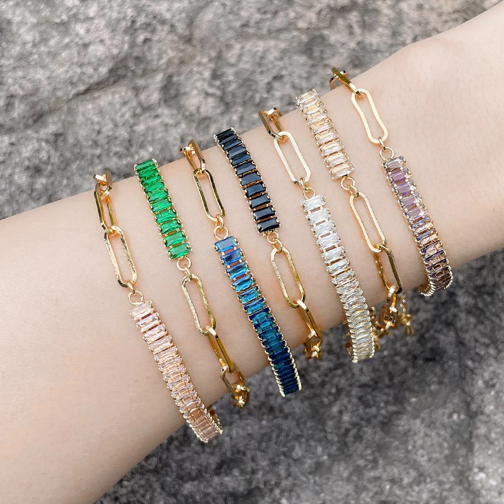 Asymmetric Tennis Bracelet Bangle Women Korean Fashion Paper Clip Hand Chain Zircon Luxury Designer Jewelry Friends Gift KCH076